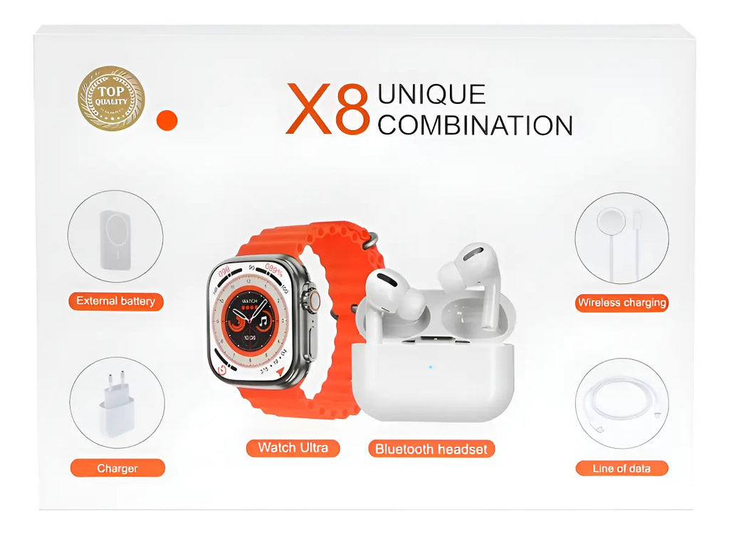 Pack Smartwatch X8 Ultra+ con Audífonos Inalámbricos y Carga Magnética