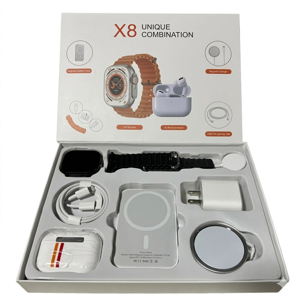 Pack Smartwatch X8 Ultra+ con Audífonos Inalámbricos y Carga Magnética