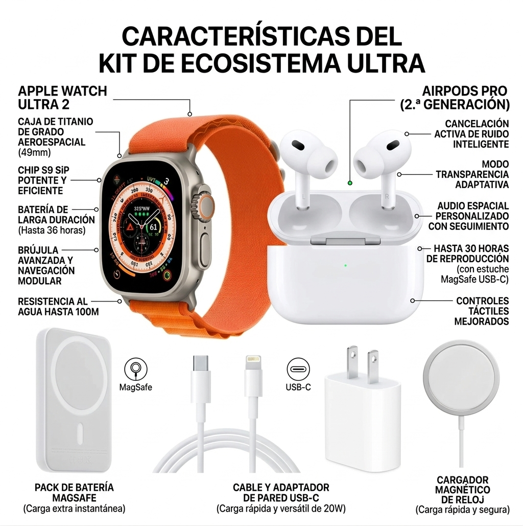 Pack Smartwatch X8 Ultra+ con Audífonos Inalámbricos y Carga Magnética
